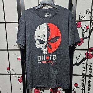 Ohio For Life Graphic Tee Shirt Ohio State Buckeyes Inspired Gray and Red Large